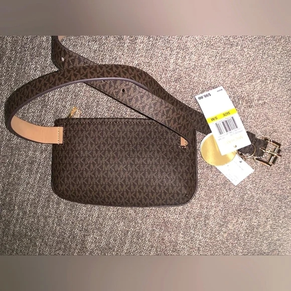Michael Kors Brown Monogram Adjustable Belt Bag Fanny Pack Size S/M